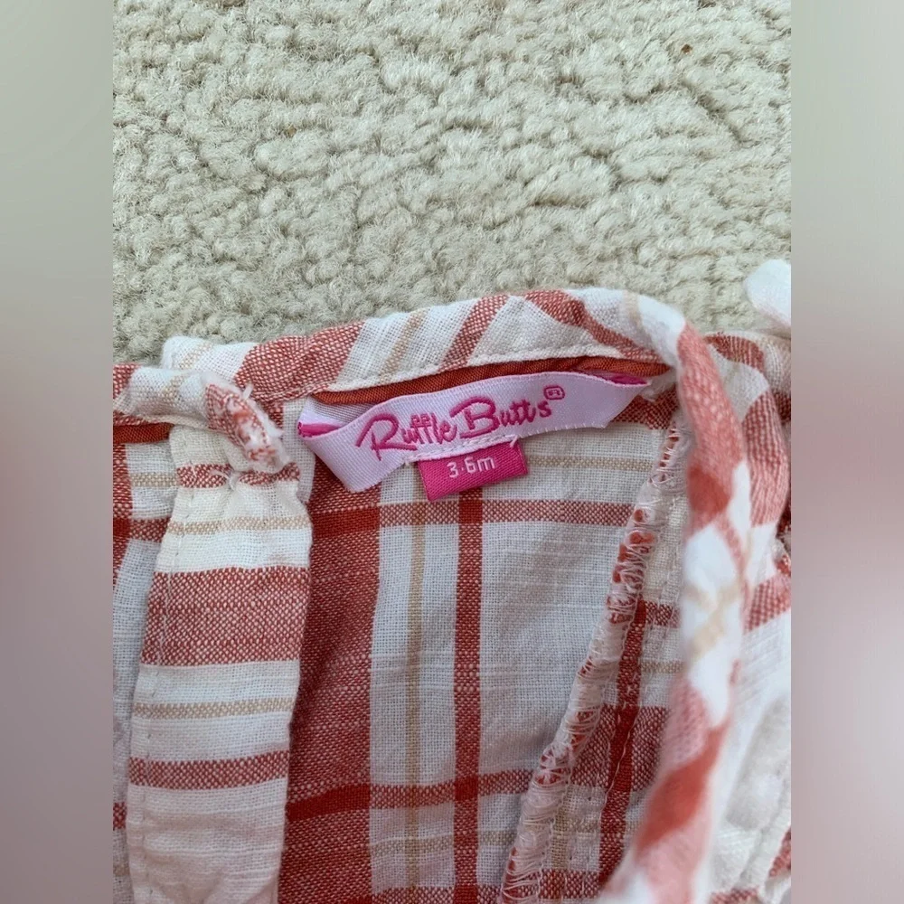 RuffleButts Size 3-6 Months Red and White Plaid Ruffle Bubble Romper